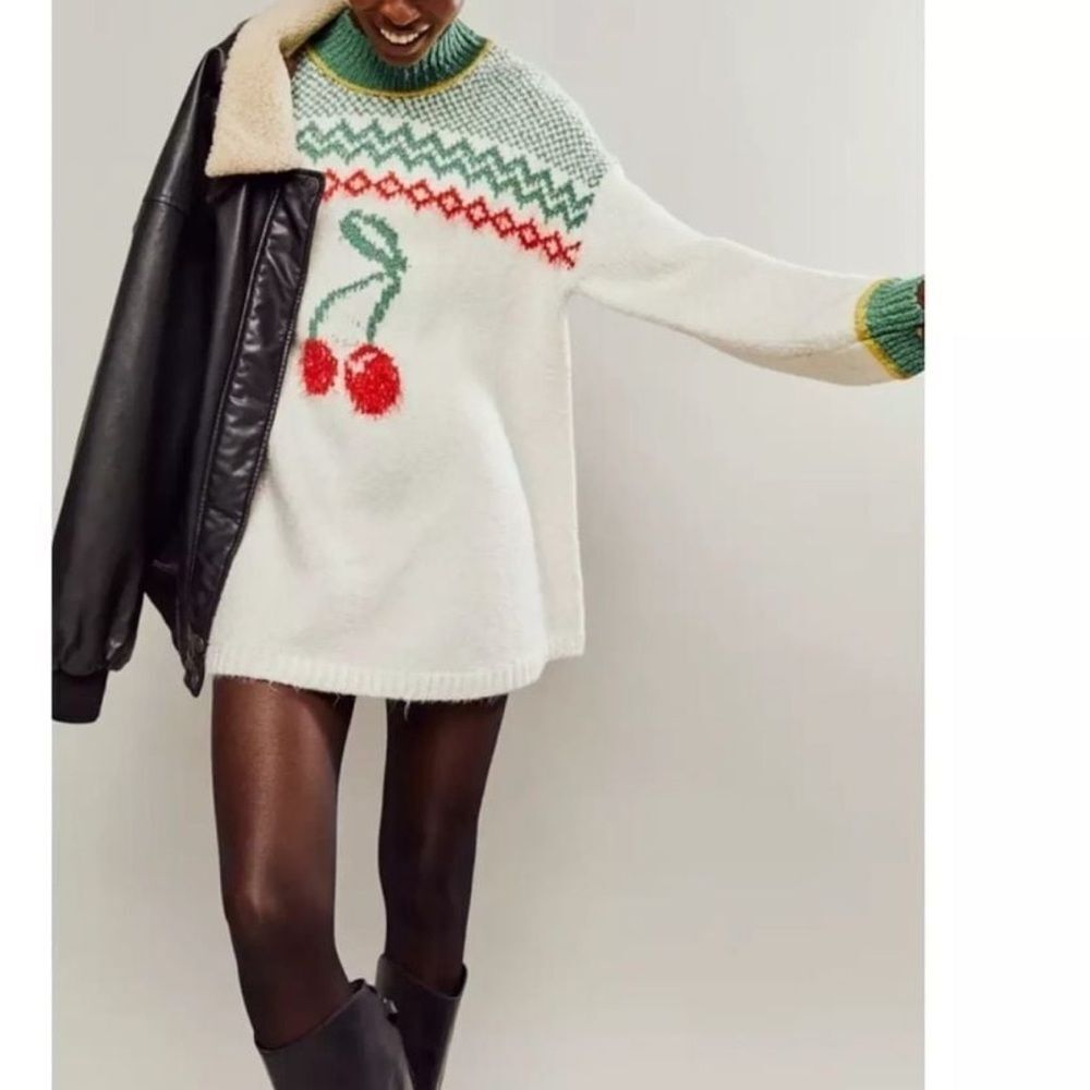 Free People Cherry Heart Sweater Dress NWT $228 MSRP